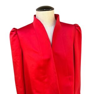 Vintage Estevez Red Silk Open Front Blazer Puffed Shoulder Evening Jacket Sz 8‎